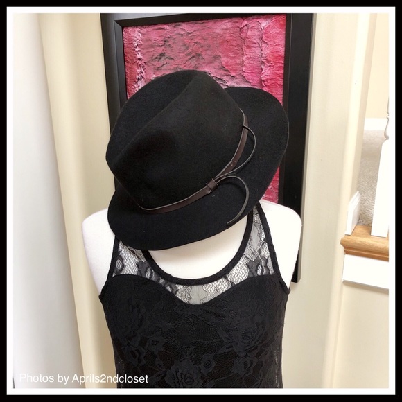 BLACK WIDE BRIM VEGAN LEATHER BAND FEDORA HAT A2C - Picture 6 of 8